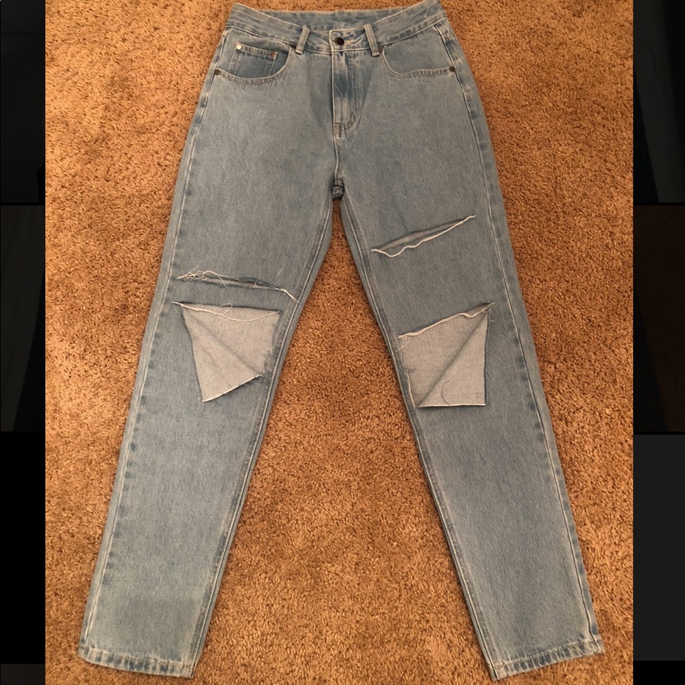 Ripped Straight Leg Jeans